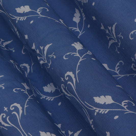 Blue Color Mulmul Print Fabric