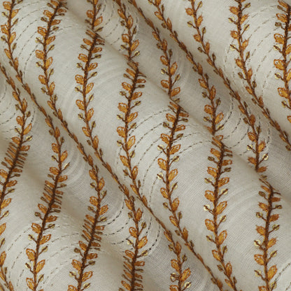 Off White Color Kora Cotton Embroidery Fabric