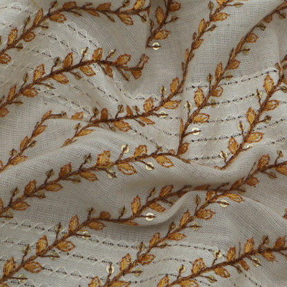 Off White Color Kora Cotton Embroidery Fabric