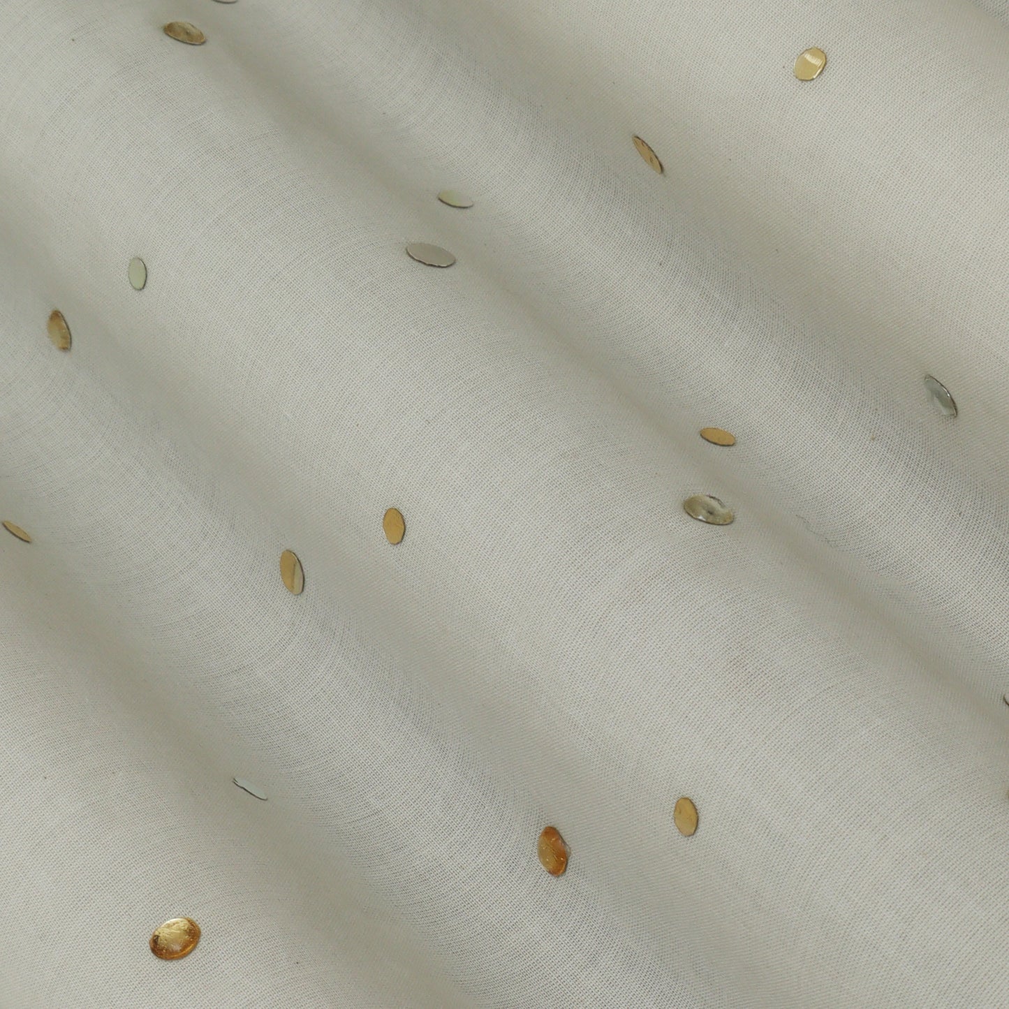 Off White Color Kora Mukesh Fabric