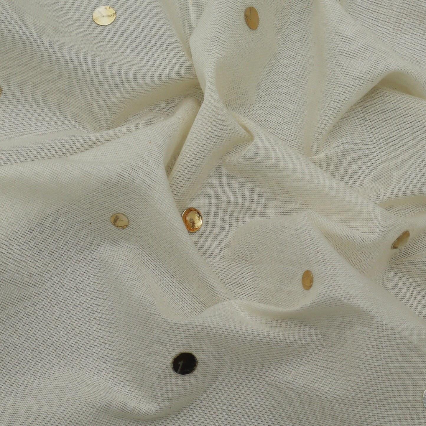 Off White Color Kora Mukesh Fabric