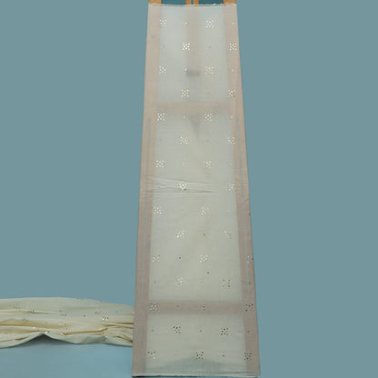 Off White Color Kora Mukesh Fabric