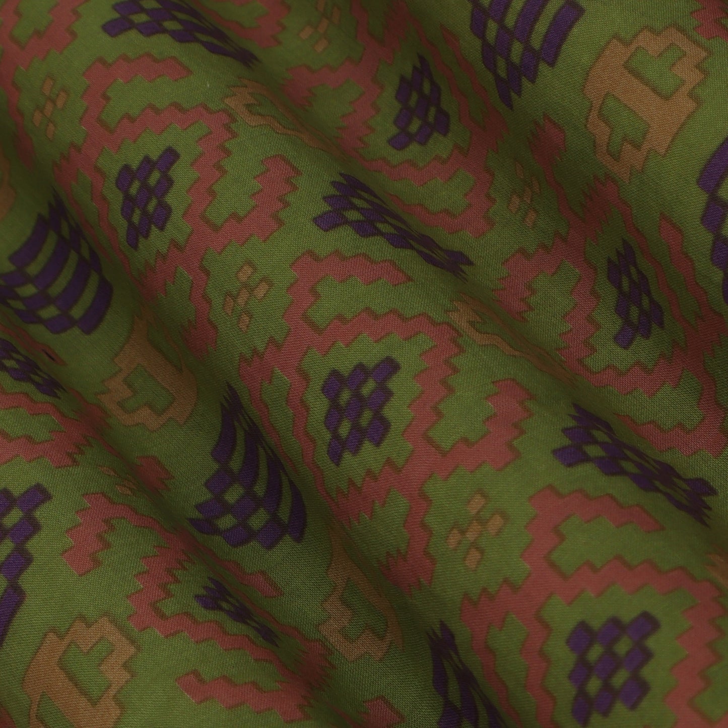 Olive Green Color Mulmul Print Fabric