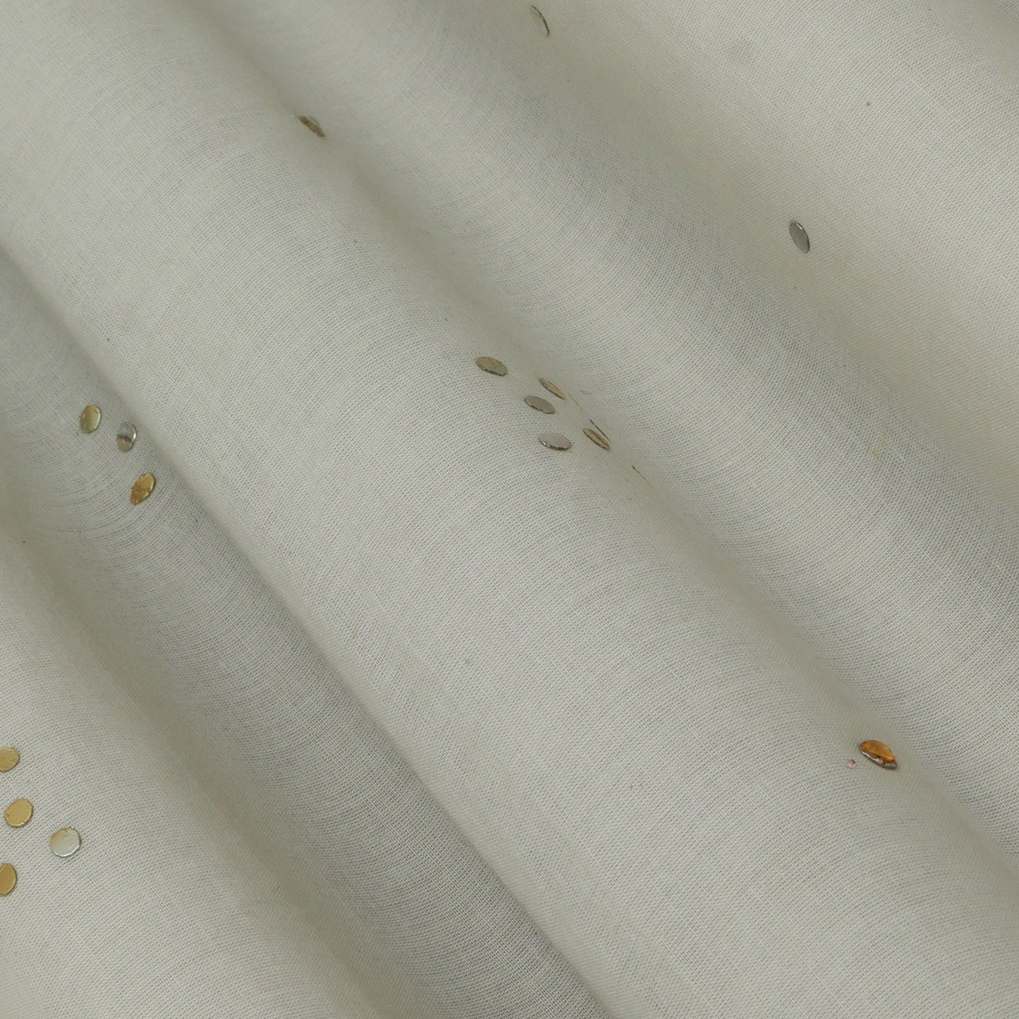 Off White Color Kora Mukesh Fabric