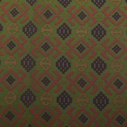 Olive Green Color Mulmul Print Fabric