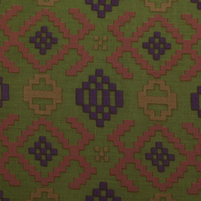 Olive Green Color Mulmul Print Fabric