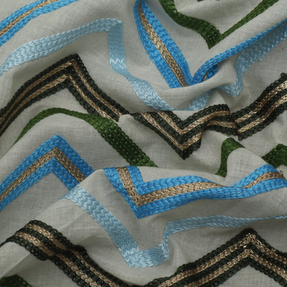 Off White Color Kora Cotton Embroidery Fabric