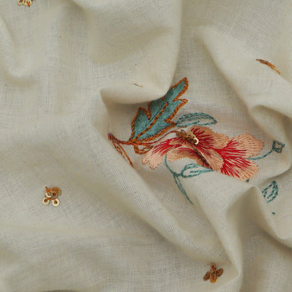 Off White Color Kora Cotton Embroidery Fabric