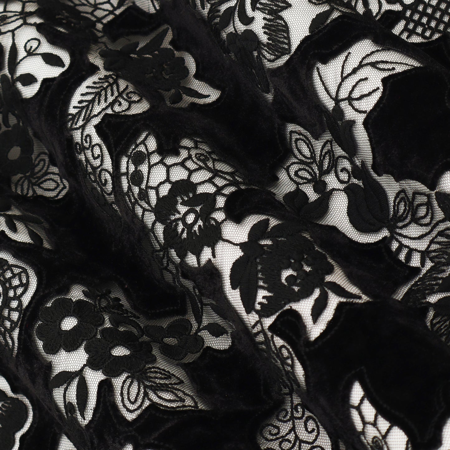 Black Net Velvet Embroidery Fabric
