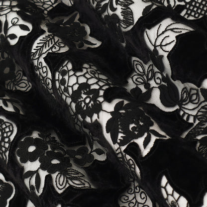 Black Net Velvet Embroidery Fabric