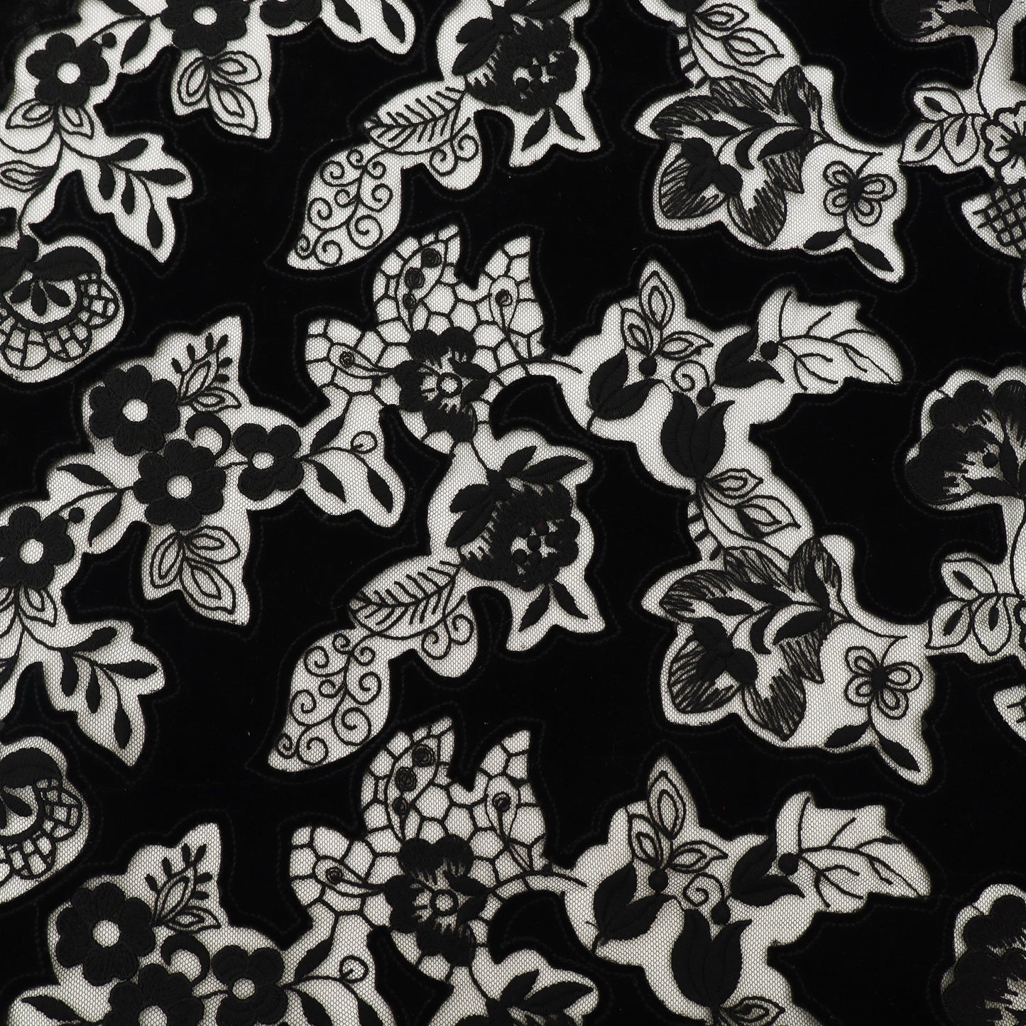 Black Net Velvet Embroidery Fabric