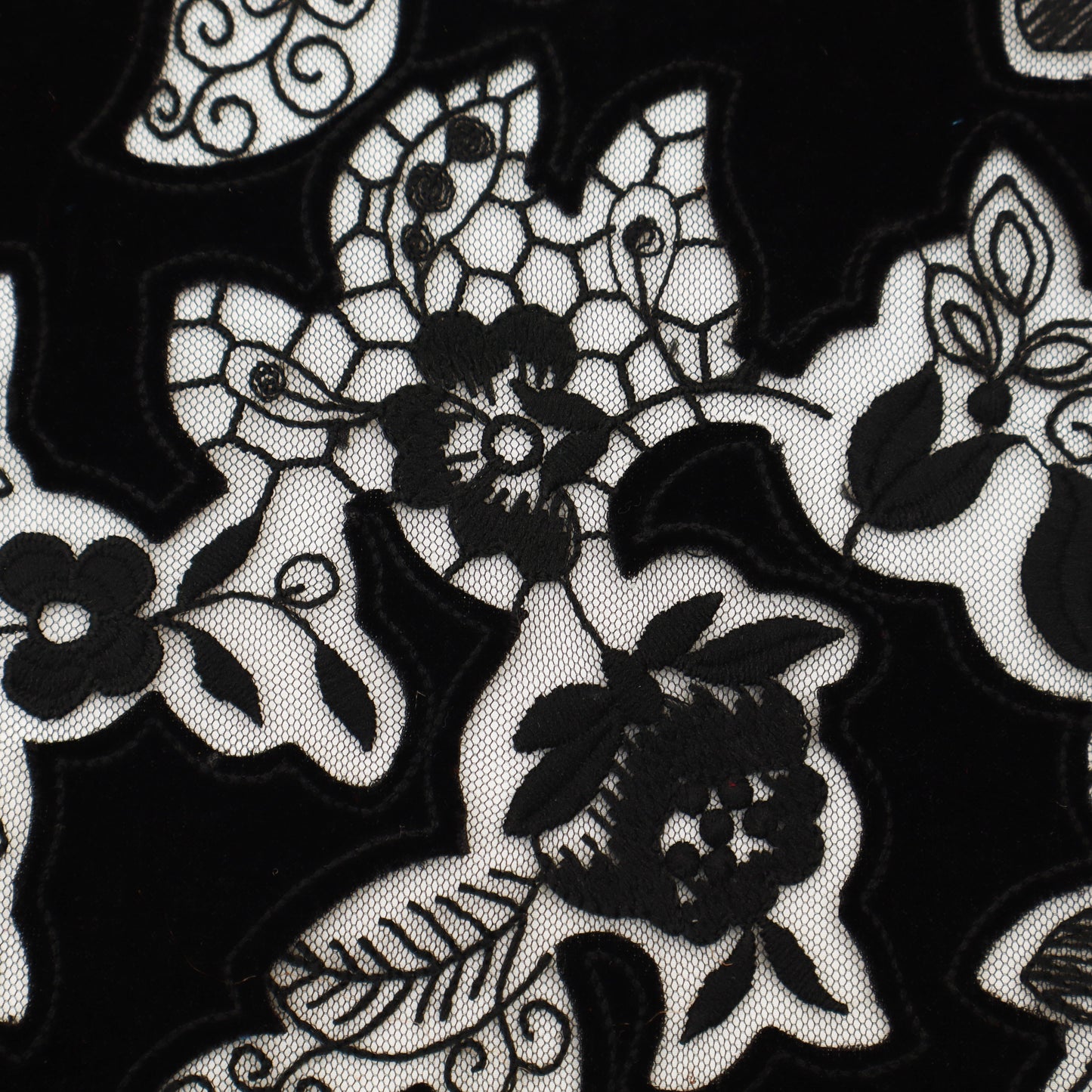 Black Net Velvet Embroidery Fabric