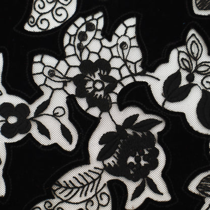 Black Net Velvet Embroidery Fabric