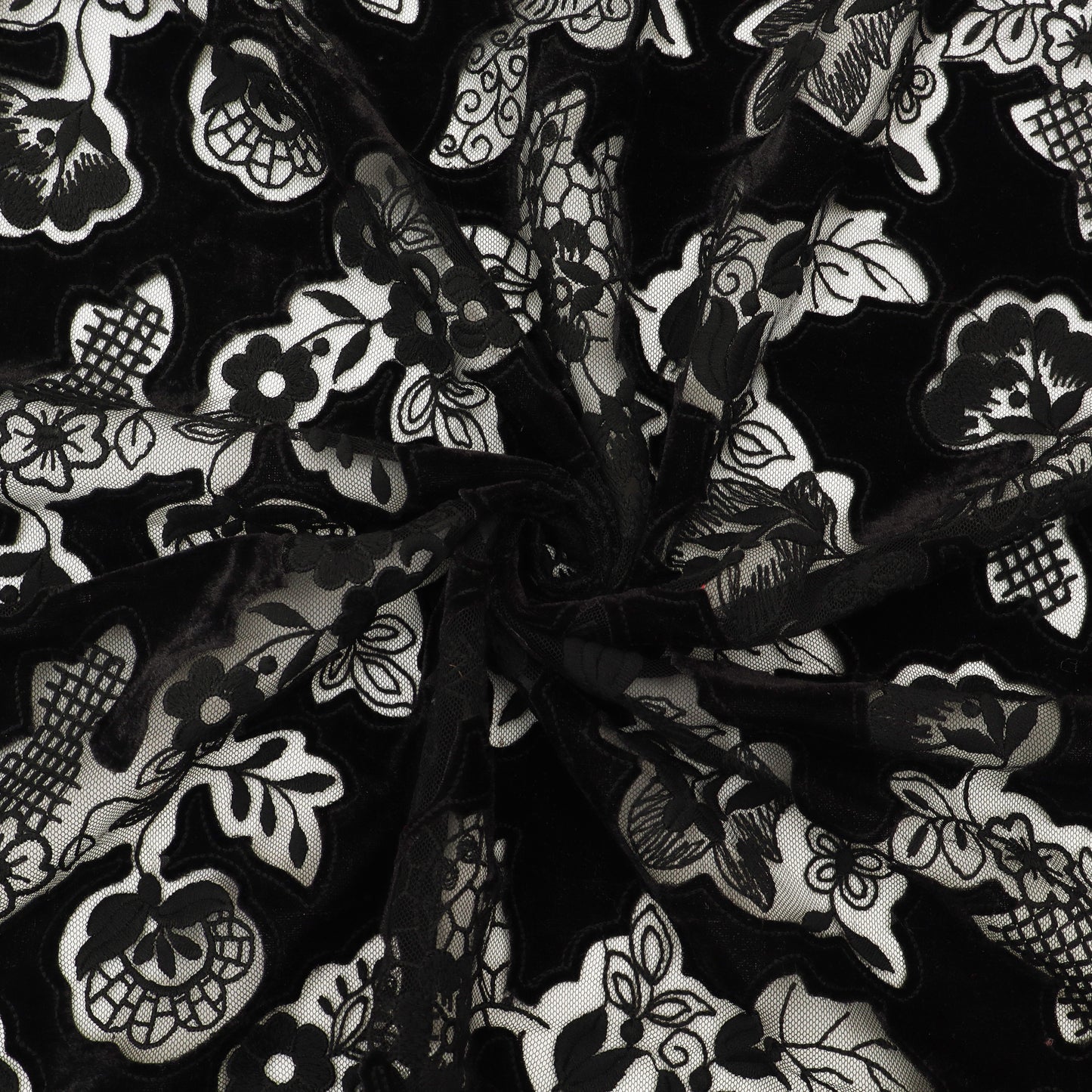 Black Net Velvet Embroidery Fabric