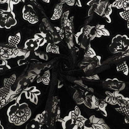 Black Net Velvet Embroidery Fabric