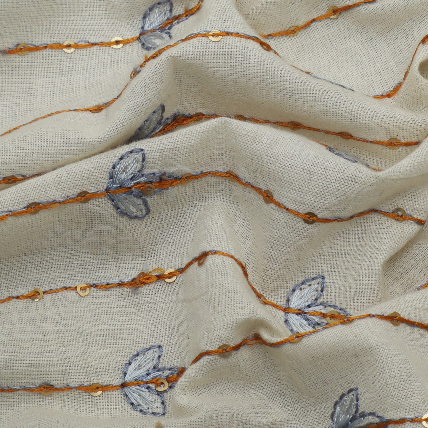 Off White Color Kora Cotton Embroidery Fabric