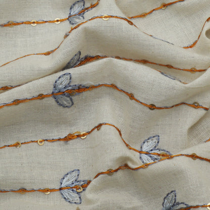 Off White Color Kora Cotton Embroidery Fabric