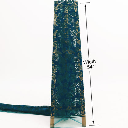 Teal Blue Velvet Net Embroidery