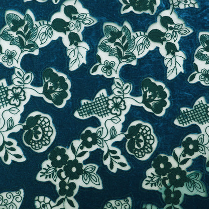 Teal Blue Velvet Net Embroidery