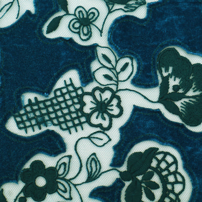 Teal Blue Velvet Net Embroidery