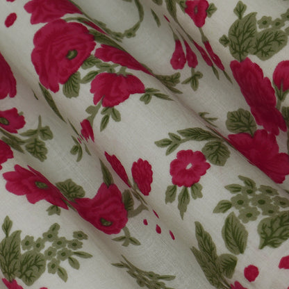 White Color Mulmul Print Fabric