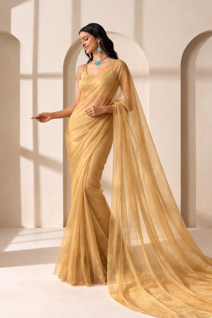 Golden Color Tissue Brocade Fabric