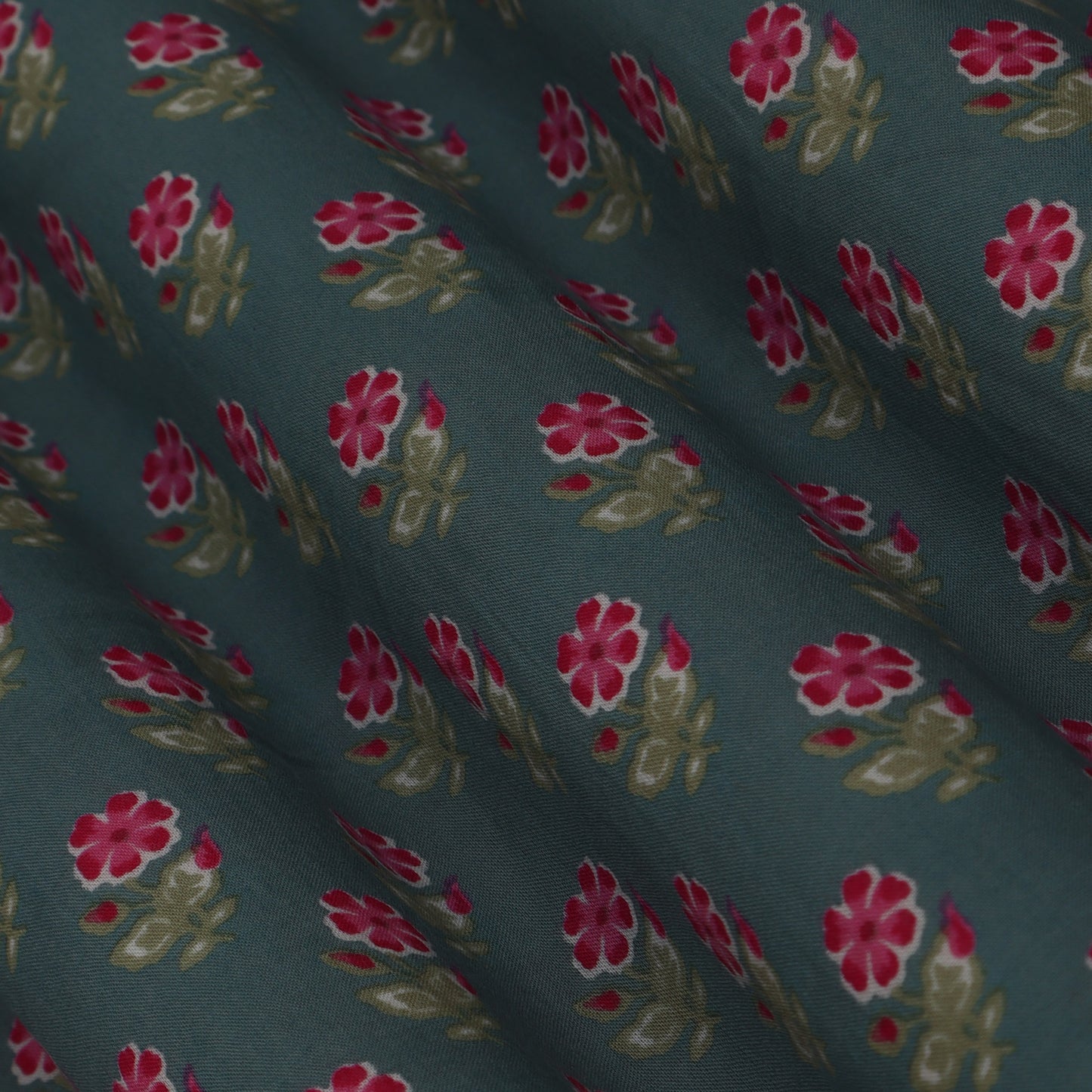 Teal Blue Color Mulmul Print Fabric