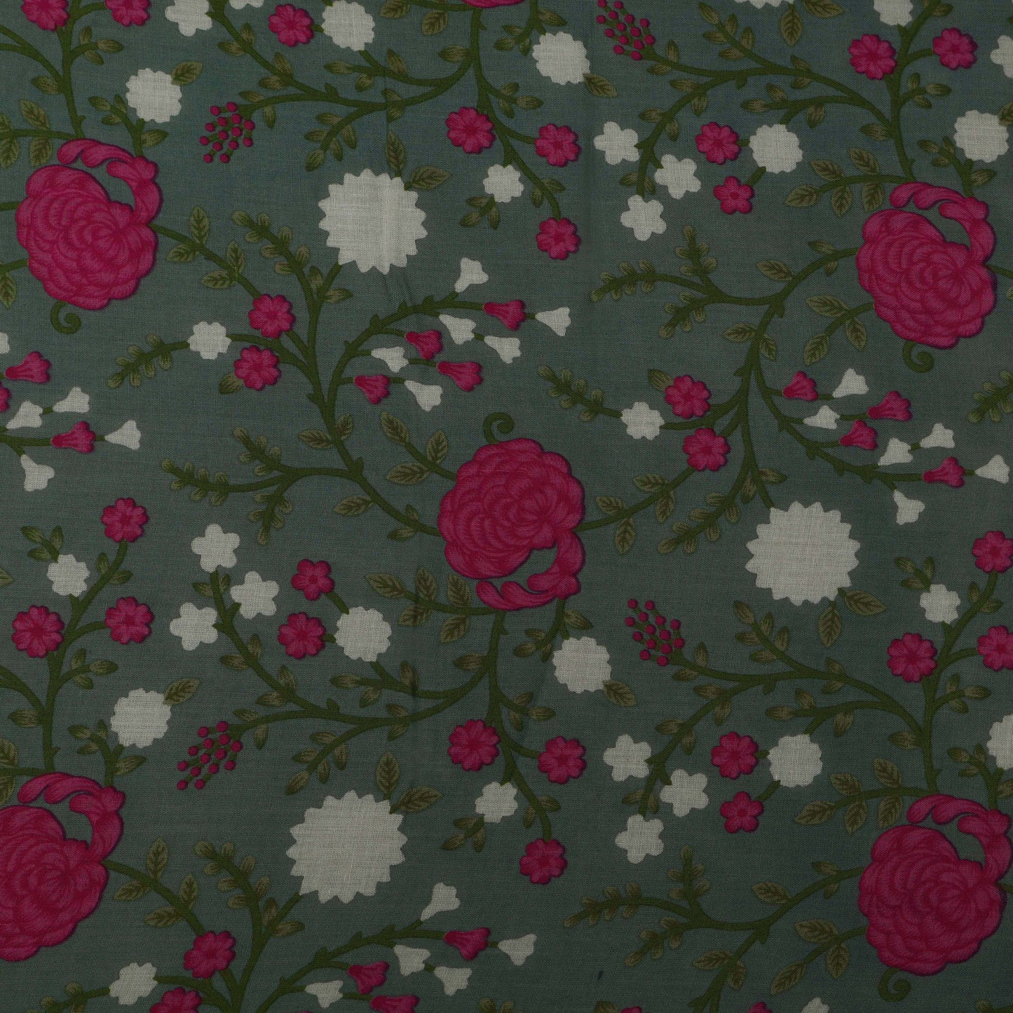 Olive Green Color Mulmul Print Fabric