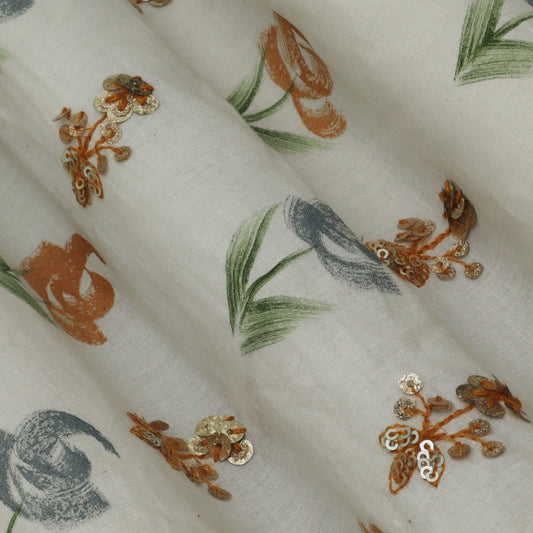 Cream Color Cotton Embroidery Fabric