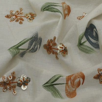 Cream Color Cotton Embroidery Fabric