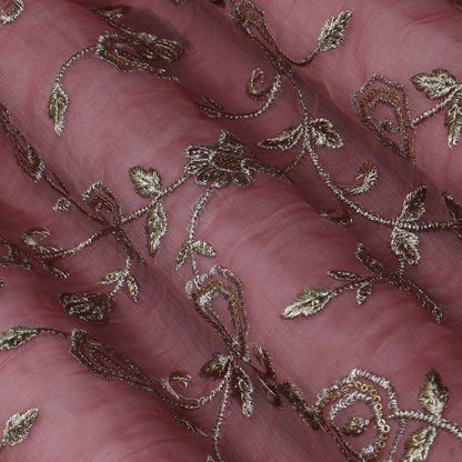 Gajri Color Chanderi Embroidery Fabric