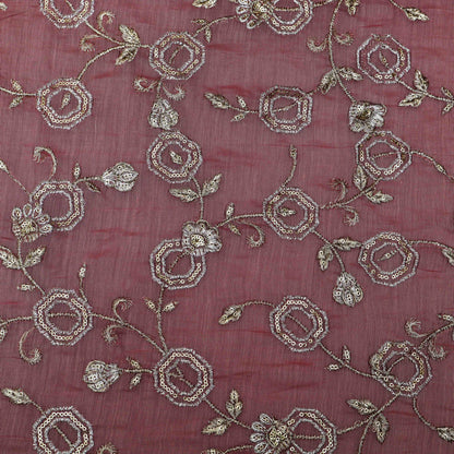 Gajri Color Chanderi Embroidery Fabric