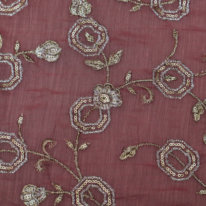 Gajri Color Chanderi Embroidery Fabric