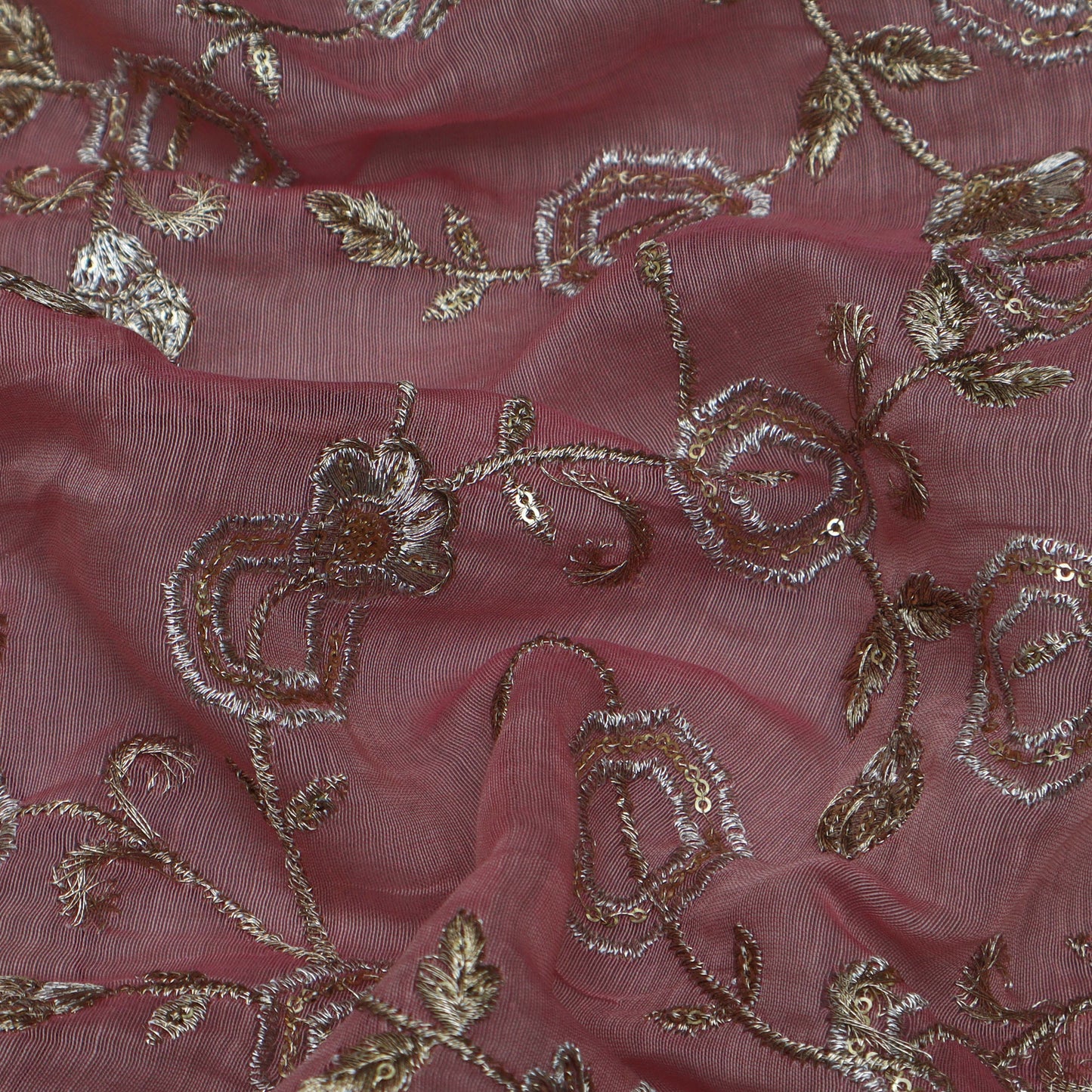 Gajri Color Chanderi Embroidery Fabric