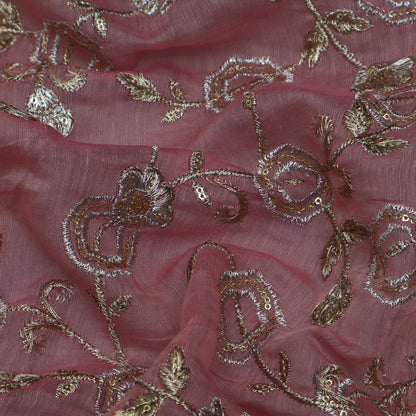 Gajri Color Chanderi Embroidery Fabric