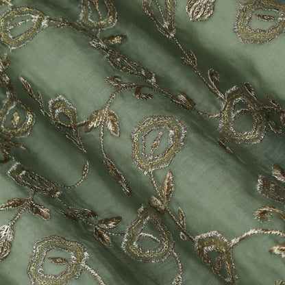 Sea Green Color Chanderi Embroidery Fabric