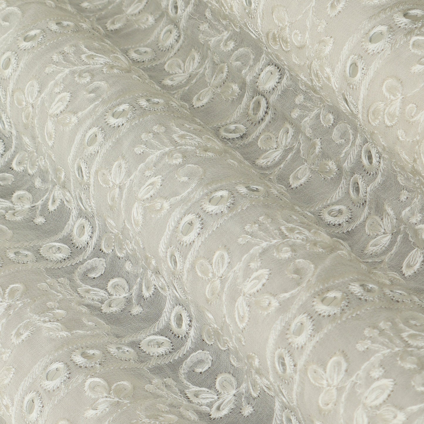 White Color Georgette Embroidery Fabric