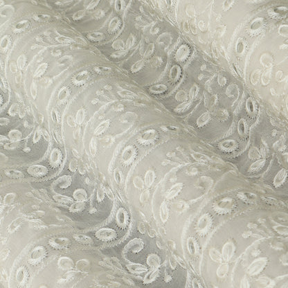 White Color Georgette Embroidery Fabric