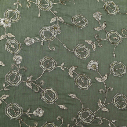 Sea Green Color Chanderi Embroidery Fabric