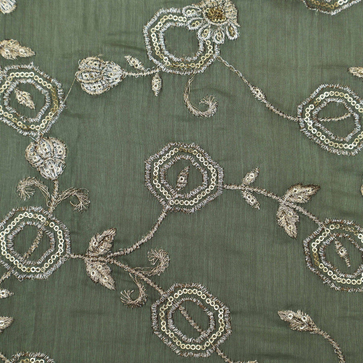 Sea Green Color Chanderi Embroidery Fabric