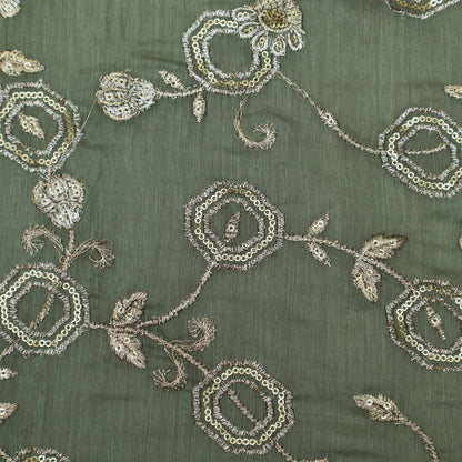 Sea Green Color Chanderi Embroidery Fabric