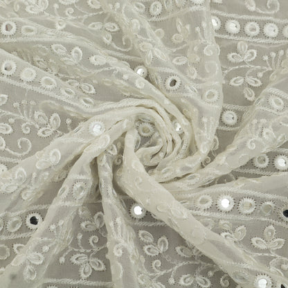 White Color Georgette Embroidery Fabric