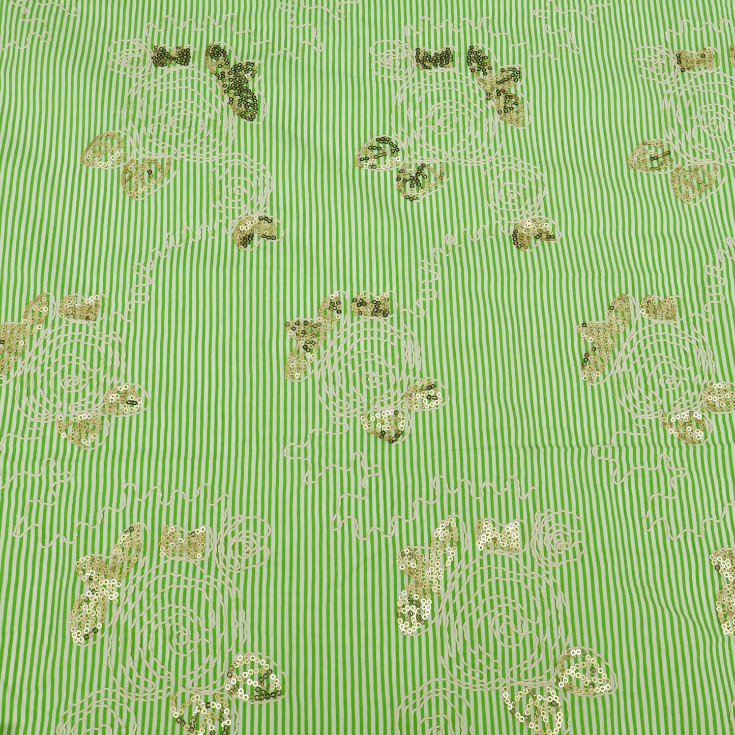 Cotton Sequins Stripe Embroidery Fabric