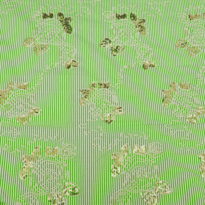 Cotton Sequins Stripe Embroidery Fabric