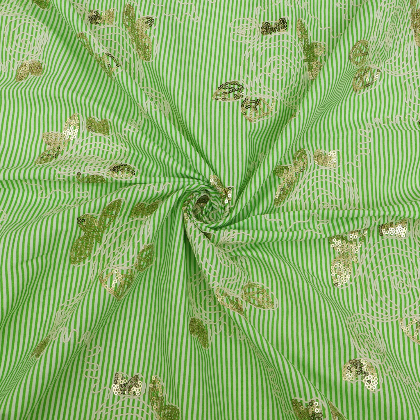 Cotton Sequins Stripe Embroidery Fabric