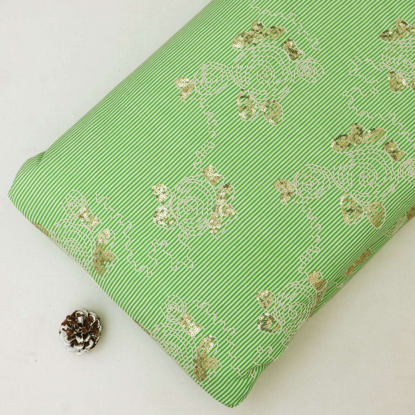 Cotton Sequins Stripe Embroidery Fabric