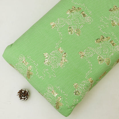 Cotton Sequins Stripe Embroidery Fabric