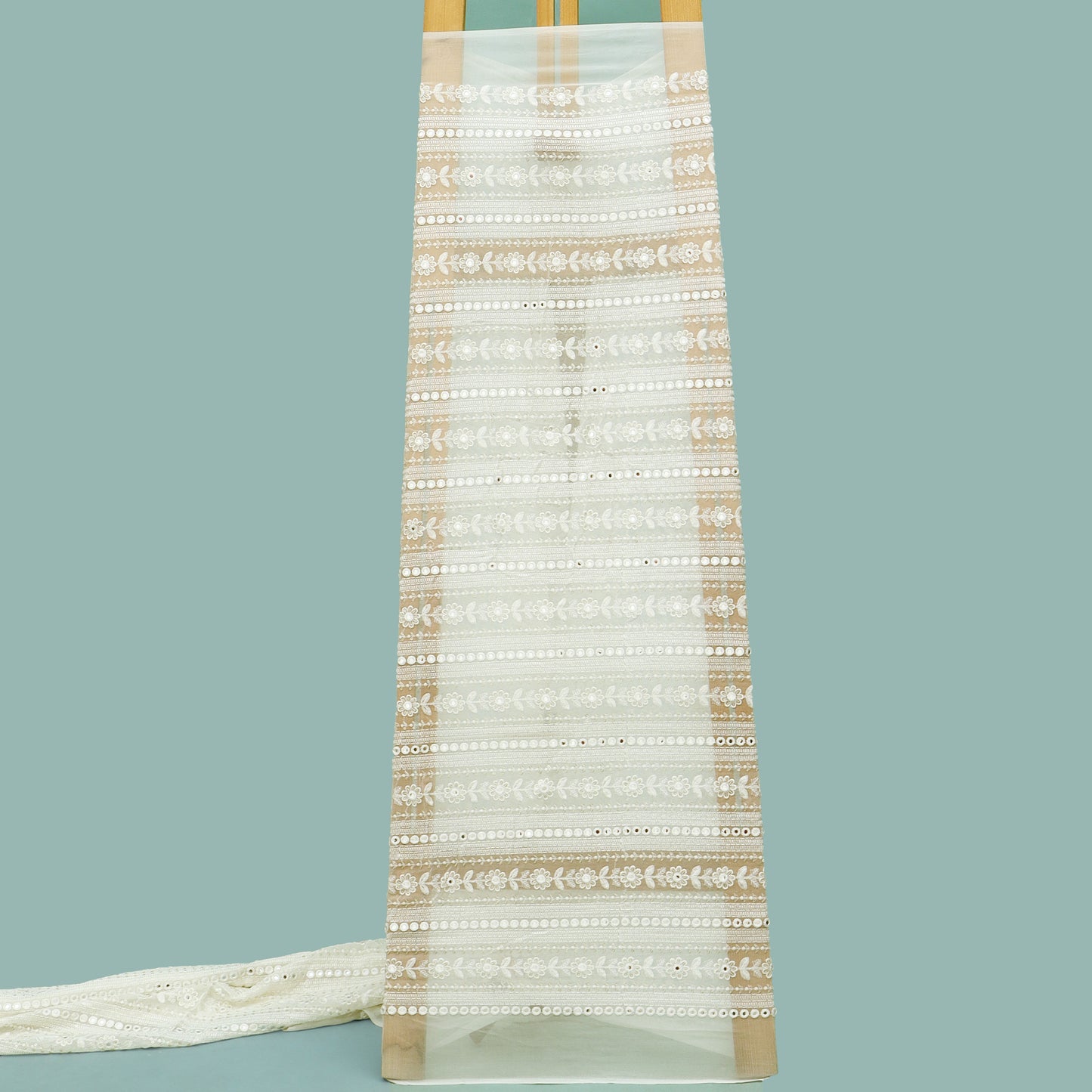 White Color Georgette Embroidery Fabric