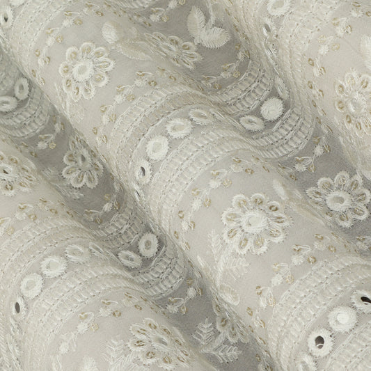 White Color Georgette Embroidery Fabric