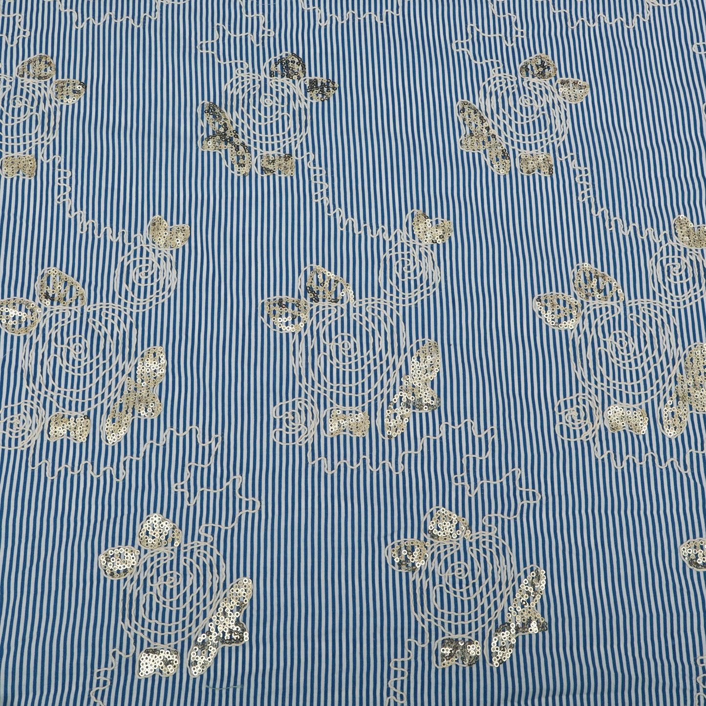 Cotton Sequins Stripe Embroidery Fabric